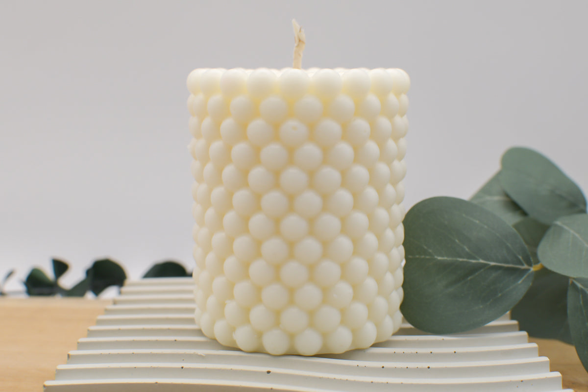 Bubblekerze aus veganem Olivenwachs, nachhaltig da da Olivenwachs pures upcycling ist