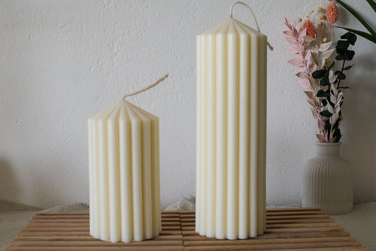 Rillenkerze aus Olivenwachs – nachhaltige vegane Dekokerze