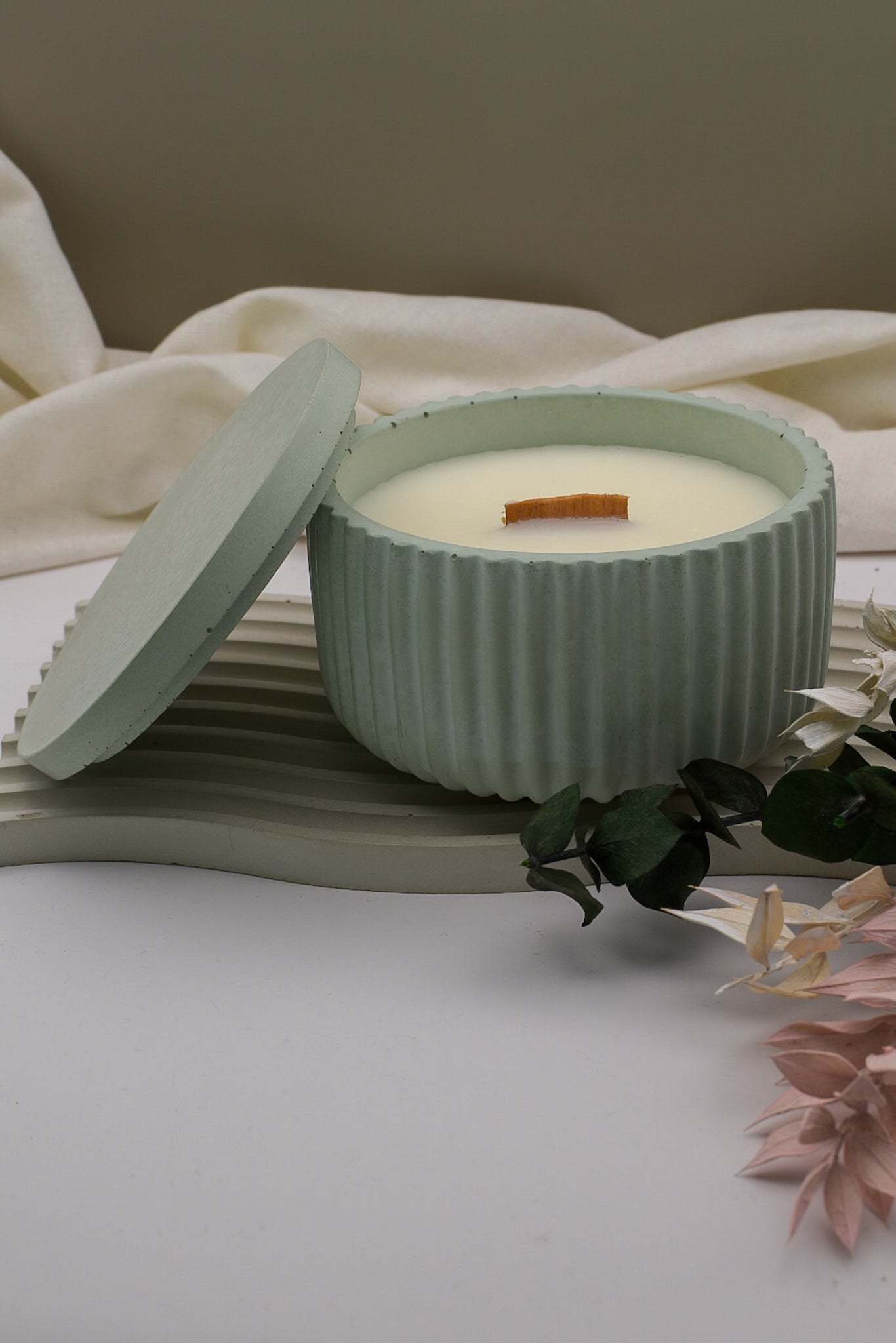 Betonkerze mit Deckel - mintgrün